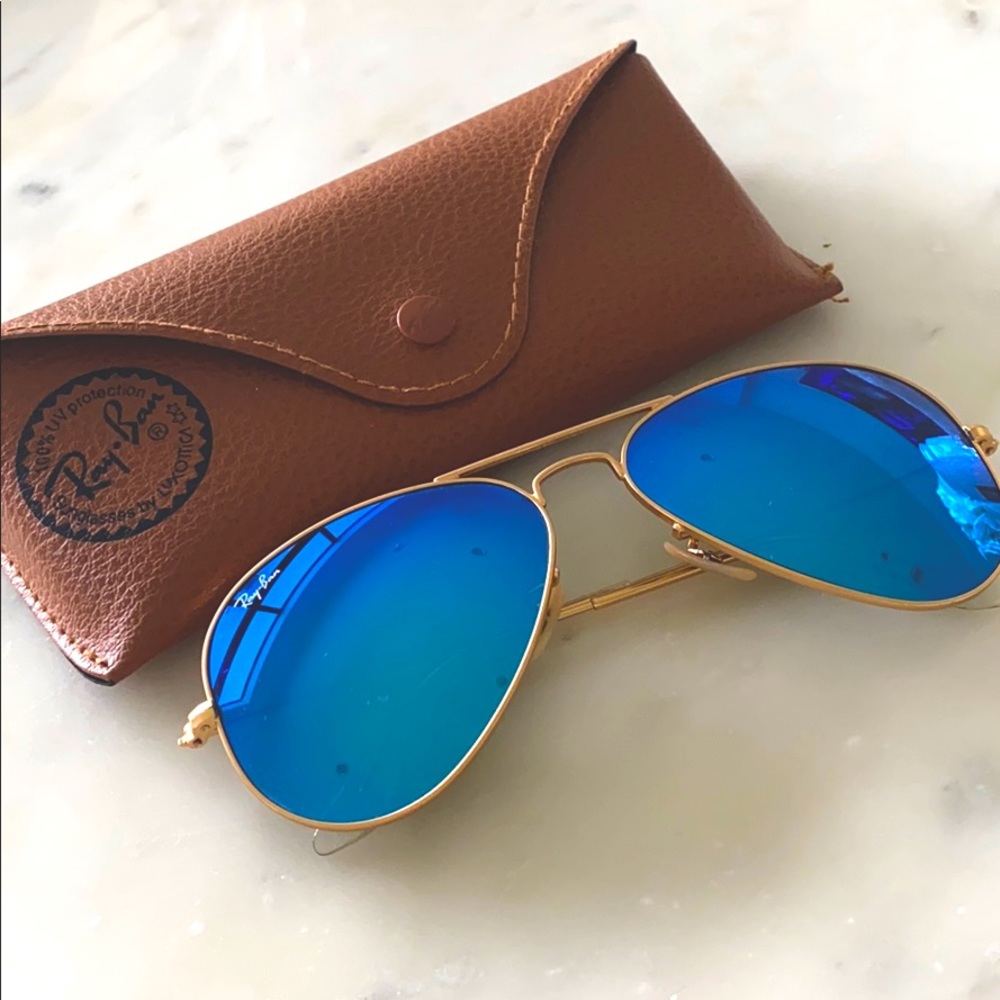 RayBan Blue and Gold Mirrored Large Metal Aviators